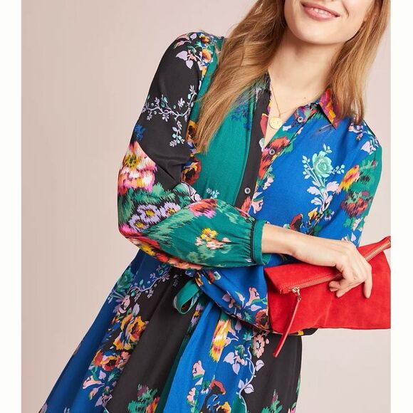 Anthropologie Robin Floral-Print Shirtdress midi dress Size 12 boho‎ spring - Picture 2 of 11